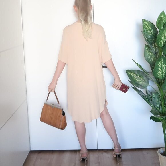 Zara Beige Short Sleeve Crew Neck Shirt Dress Size S - Picture 6 of 16